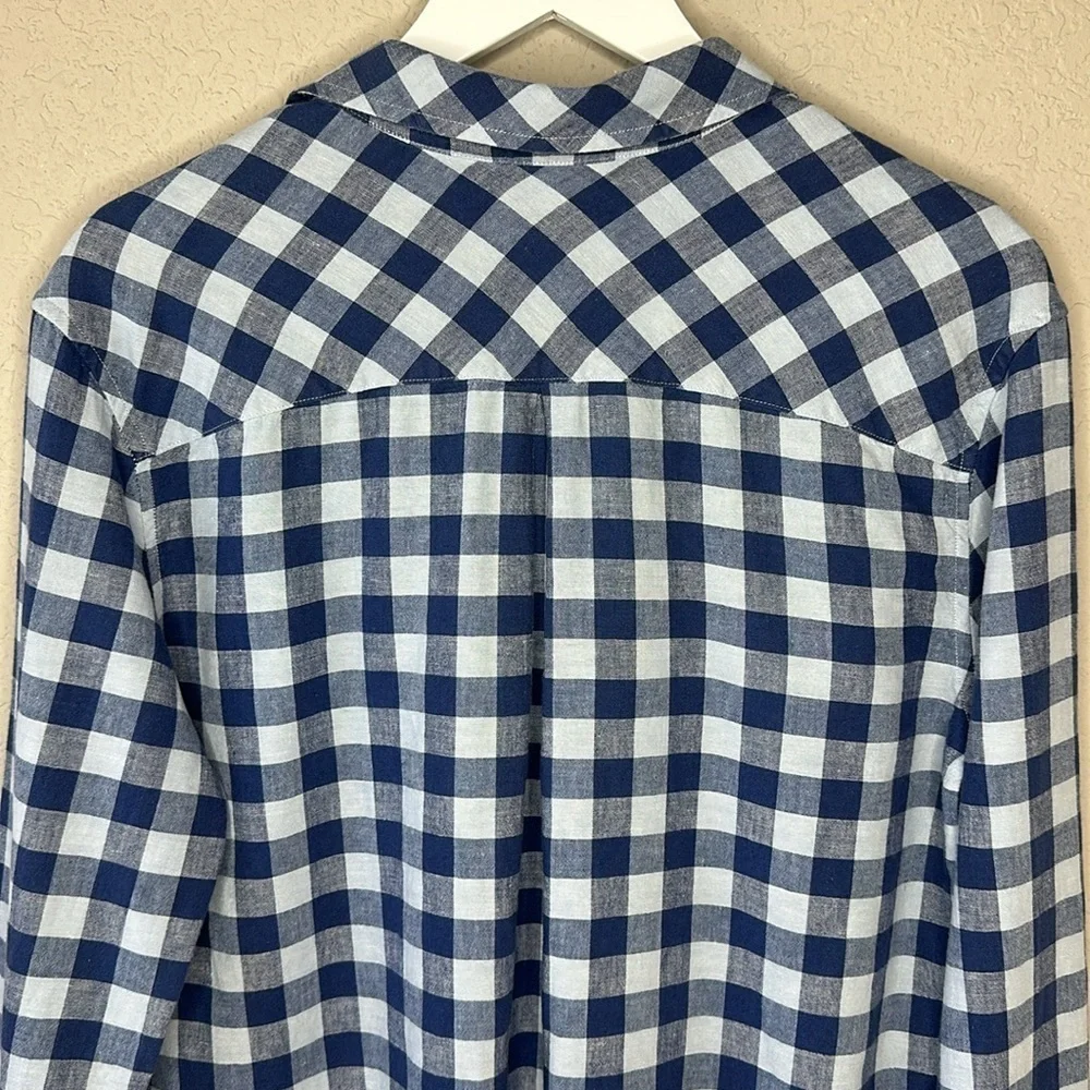 Southern Tide Blue White Gingham Linen‎ Blend Popover Shirt Size M